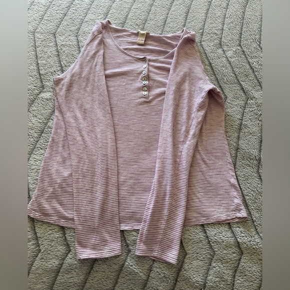 Sundance Women’s Top White Pink Stripe Henley Neck Long Sleeve Size M Cotton - Picture 7 of 11